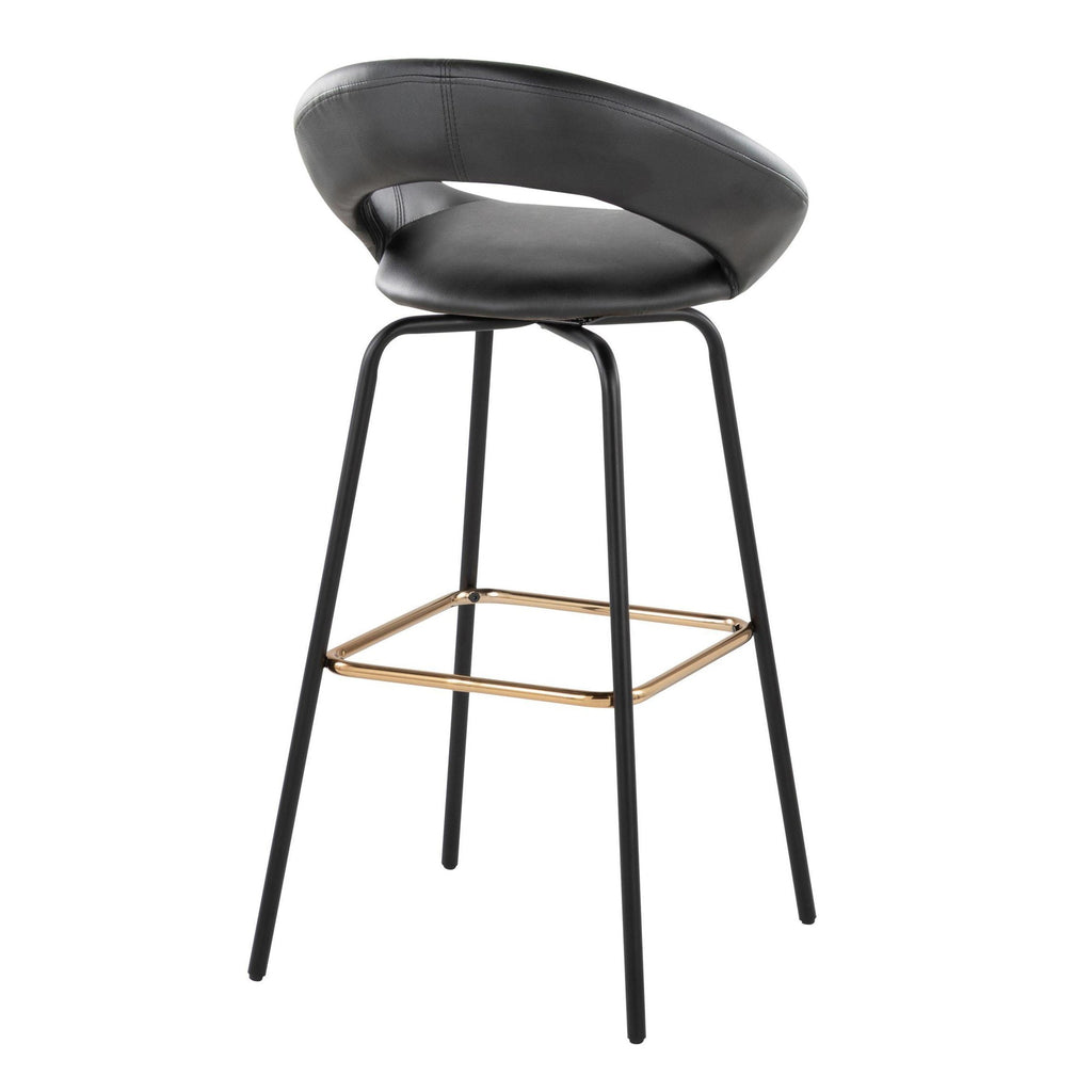 Posh 30" Fixed-Height Barstool - Set of 2 - Black Metal, Black PU, Gold Metal