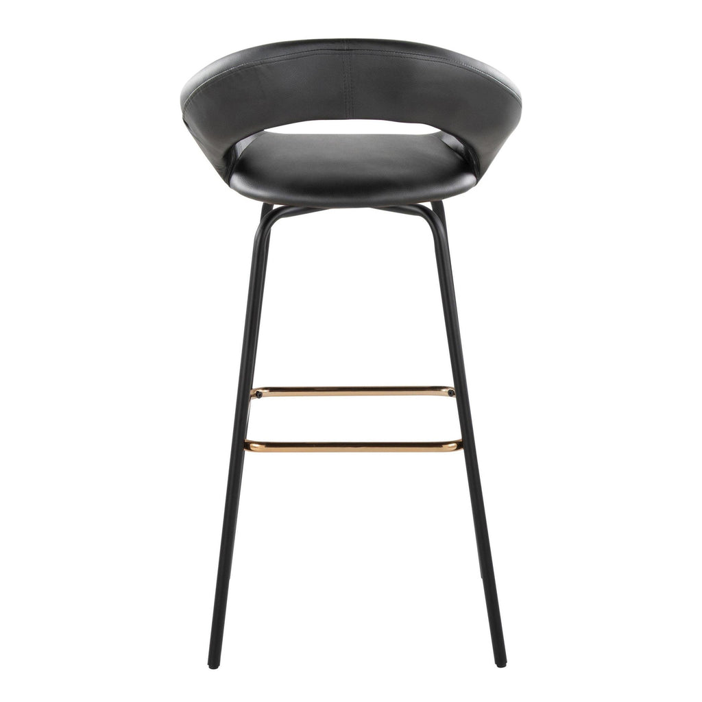 Posh 30" Fixed-Height Barstool - Set of 2 - Black Metal, Black PU, Gold Metal