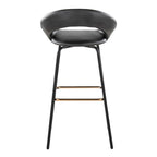 Posh 30" Fixed-Height Barstool - Set of 2 - Black Metal, Black PU, Gold Metal