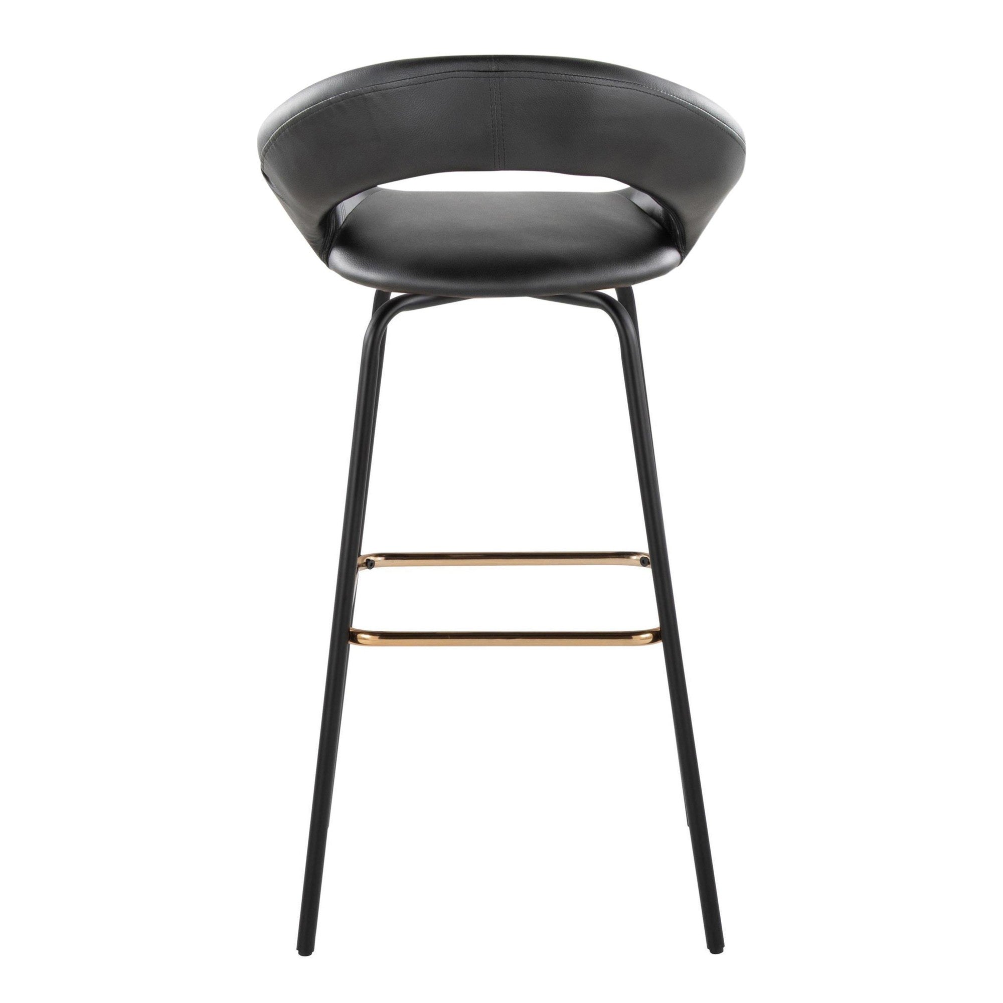 Posh 30" Fixed-Height Barstool - Set of 2 - Black Metal, Black PU, Gold Metal
