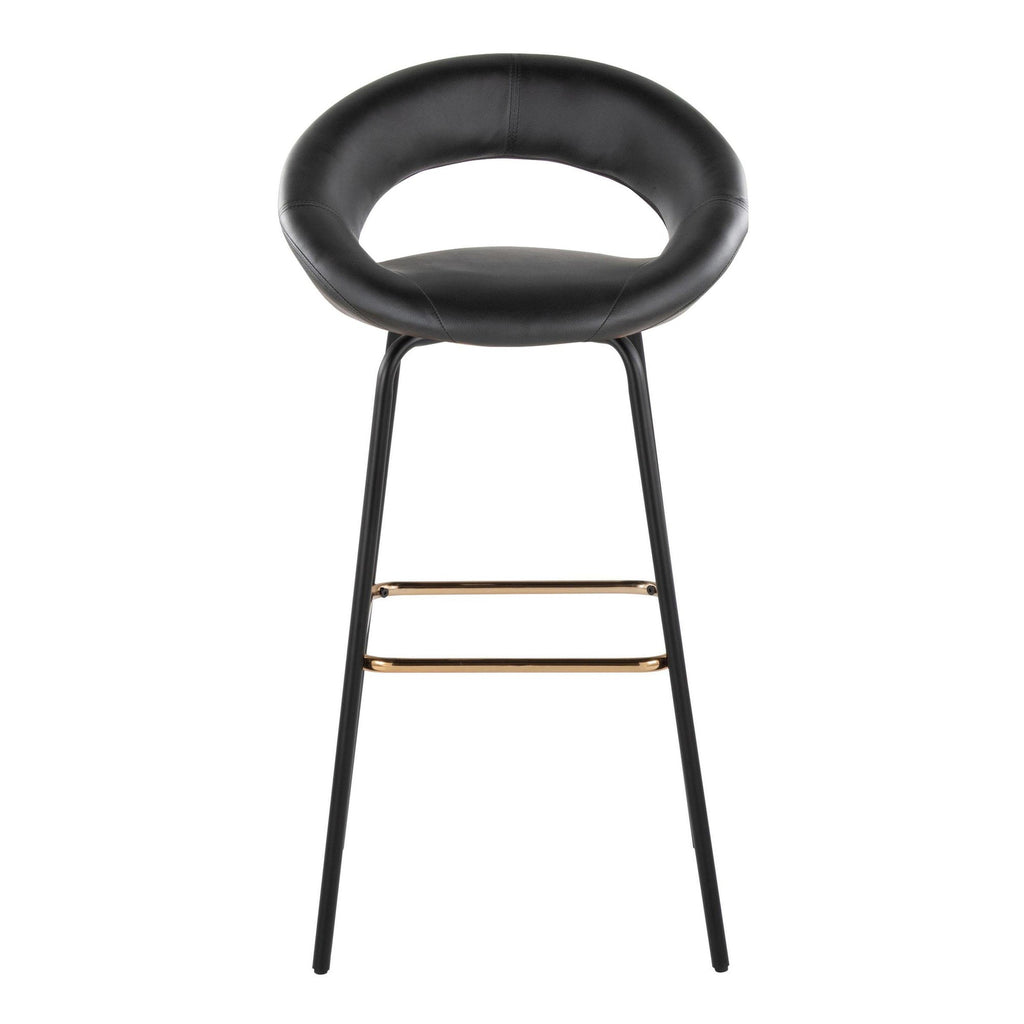 Posh 30" Fixed-Height Barstool - Set of 2 - Black Metal, Black PU, Gold Metal