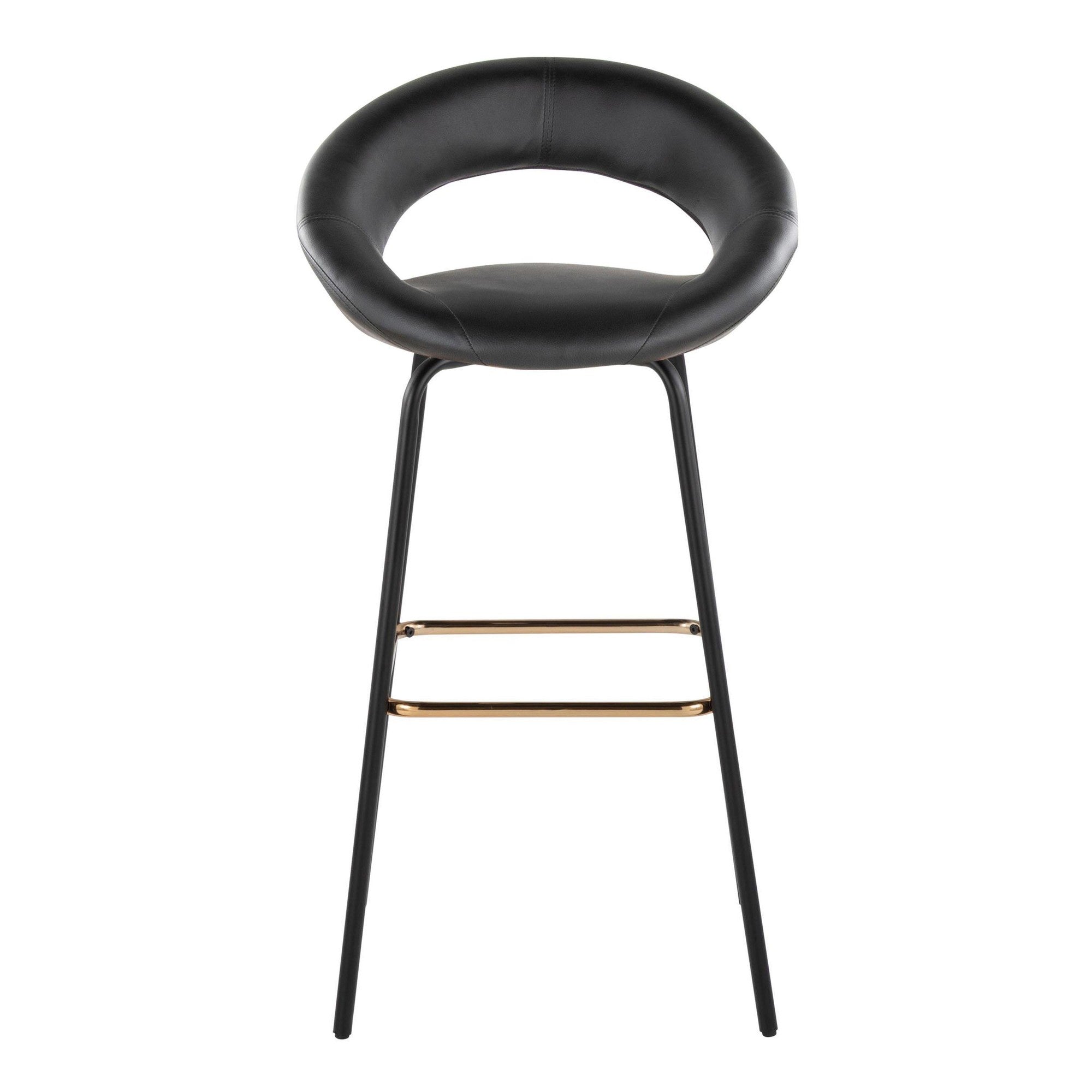 Posh 30" Fixed-Height Barstool - Set of 2 - Black Metal, Black PU, Gold Metal