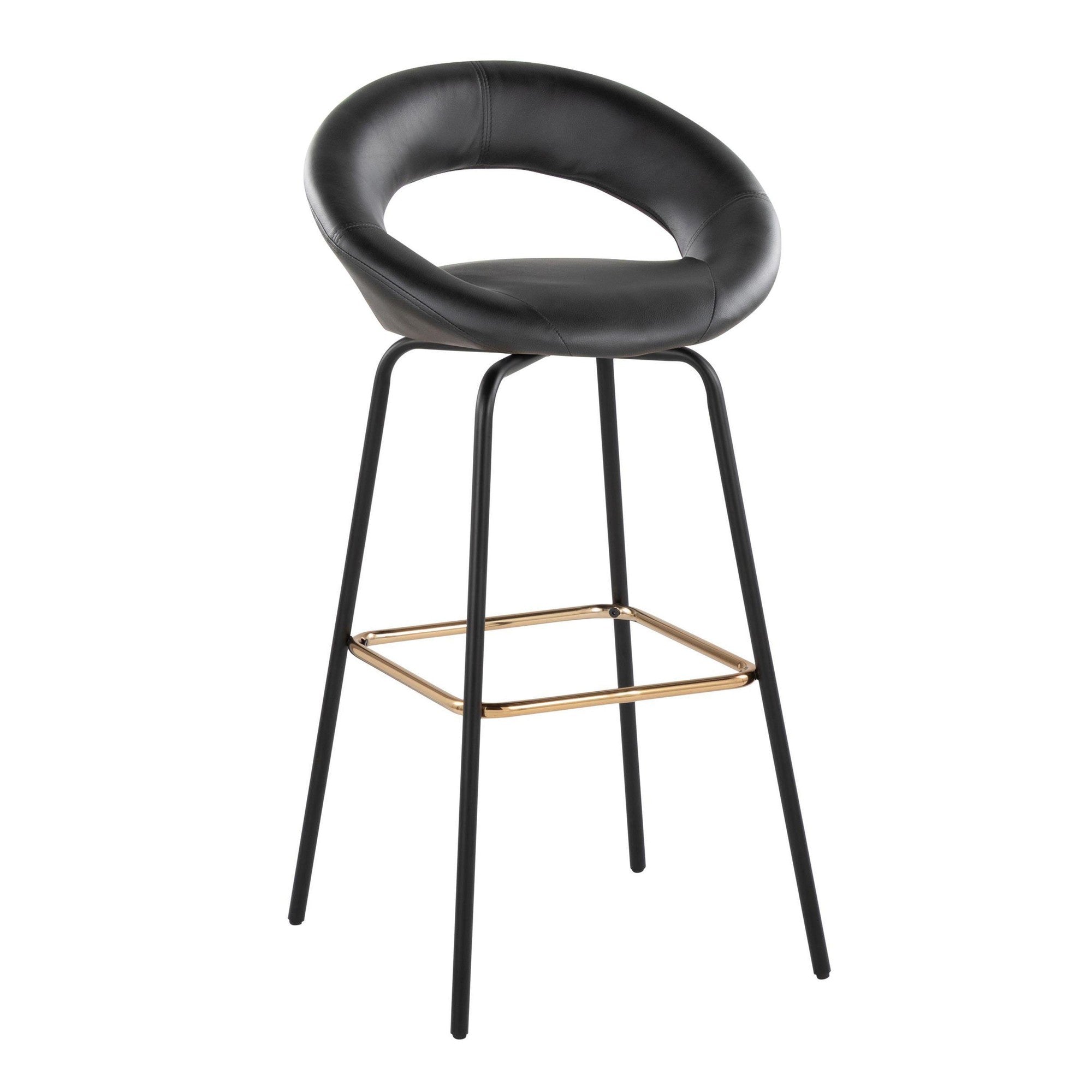 Posh 30" Fixed-Height Barstool - Set of 2 - Black Metal, Black PU, Gold Metal