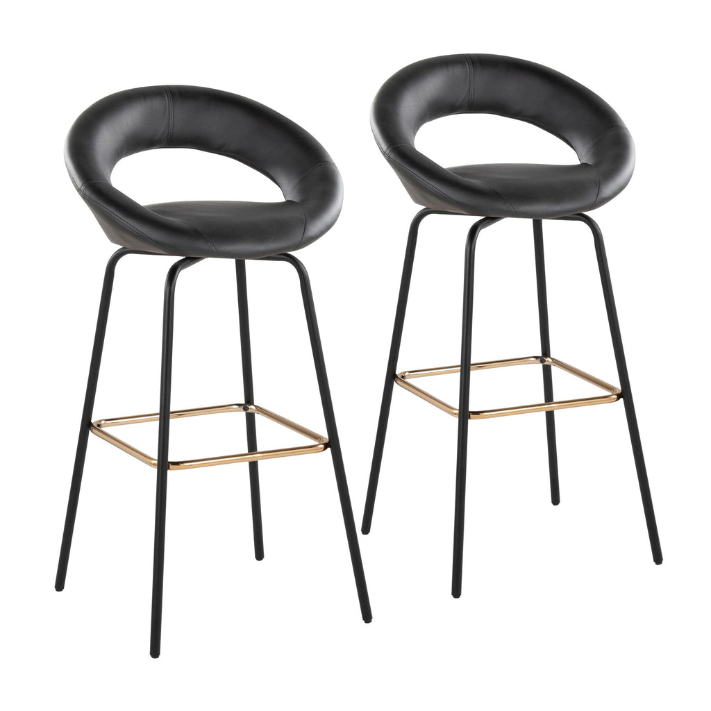 Posh 30" Fixed-Height Barstool - Set of 2 - Black Metal, Black PU, Gold Metal