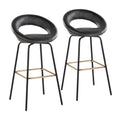 Posh 30" Fixed-Height Barstool - Set of 2 - Black Metal, Black PU, Gold Metal