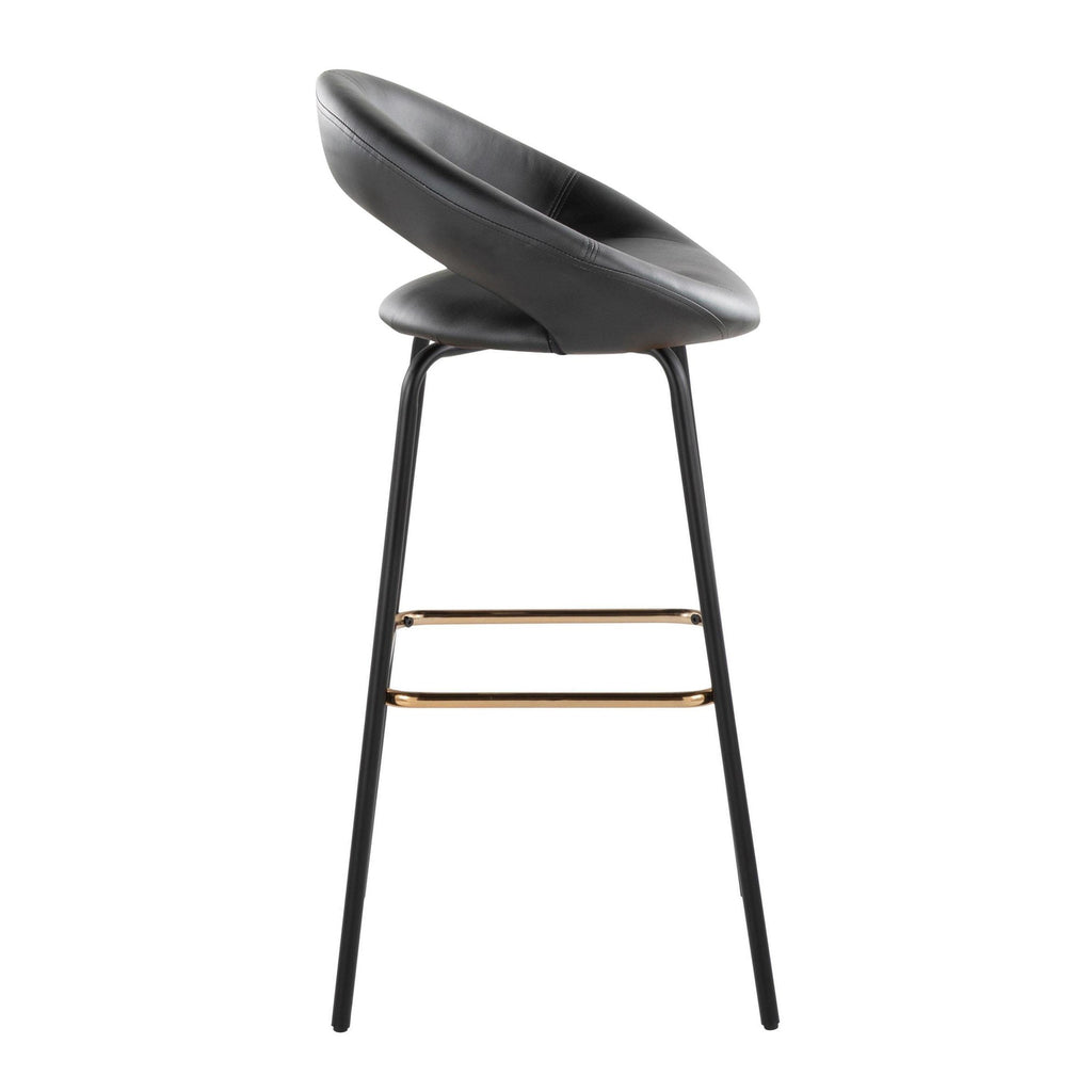 Posh 30" Fixed-Height Barstool - Set of 2 - Black Metal, Black PU, Gold Metal