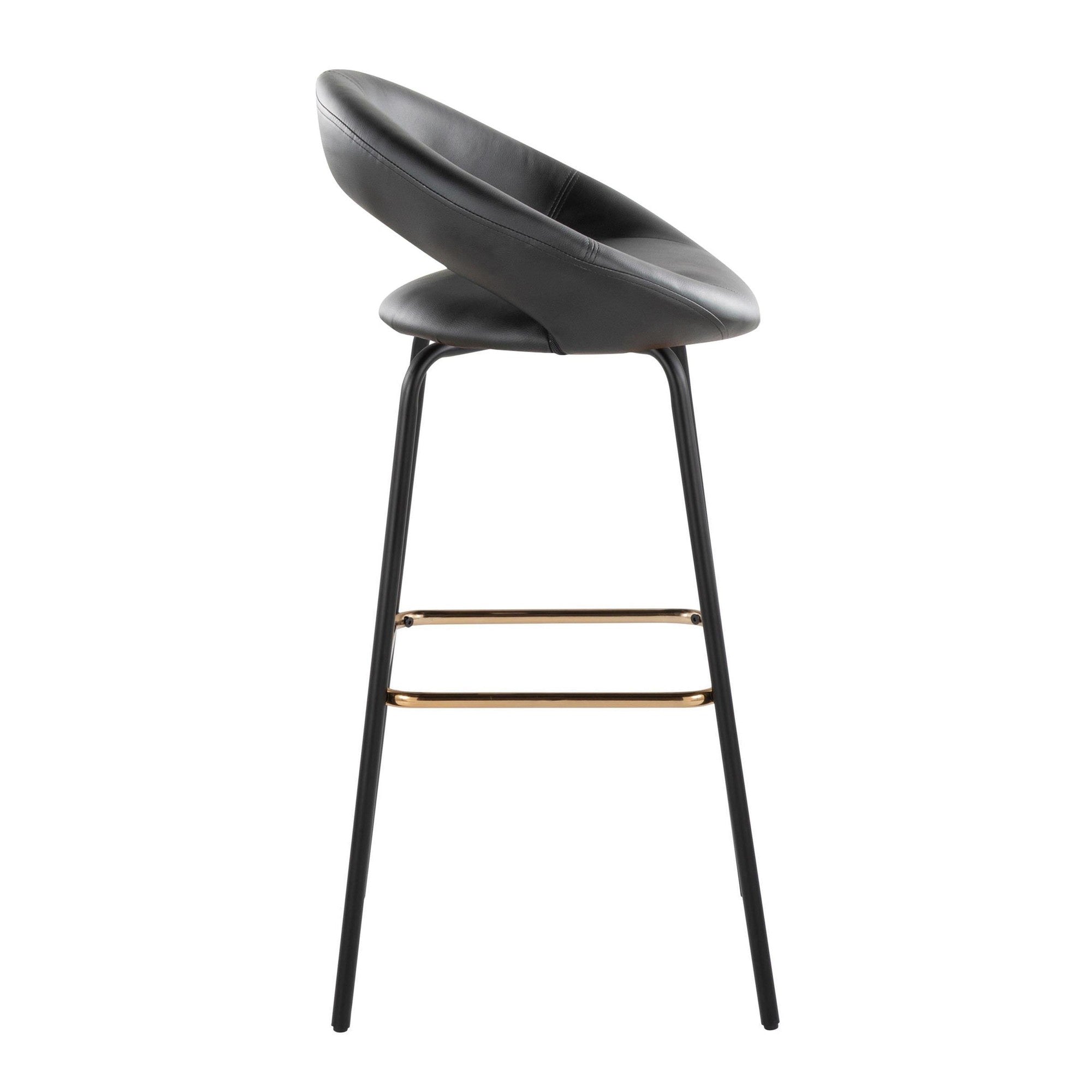 Posh 30" Fixed-Height Barstool - Set of 2 - Black Metal, Black PU, Gold Metal