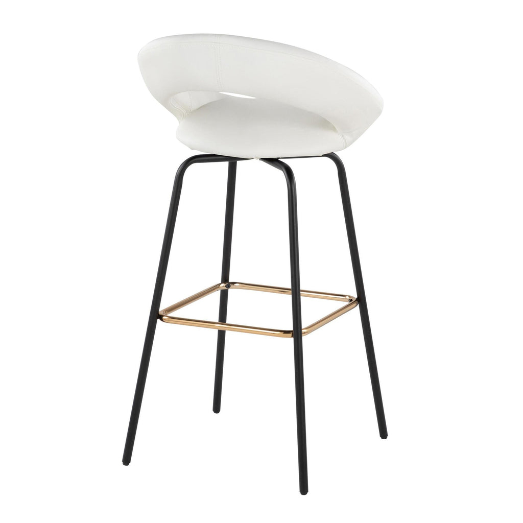 Posh 30" Fixed-Height Barstool - Set of 2 - Black Metal, White PU, Gold Metal