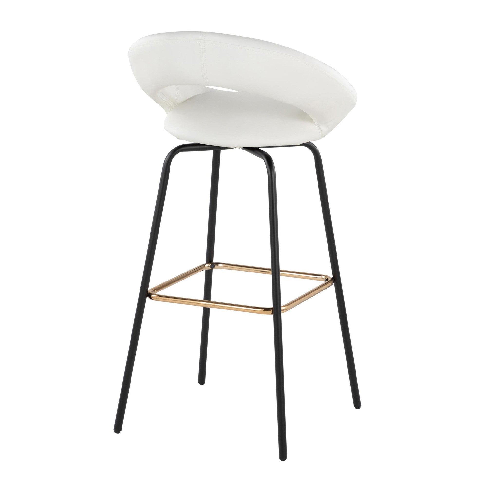 Posh 30" Fixed-Height Barstool - Set of 2 - Black Metal, White PU, Gold Metal