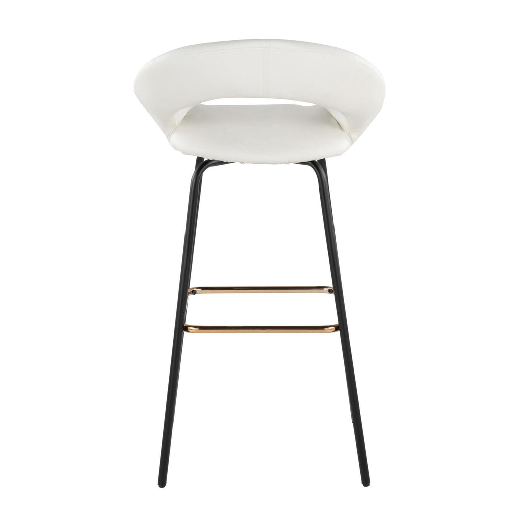 Posh 30" Fixed-Height Barstool - Set of 2 - Black Metal, White PU, Gold Metal