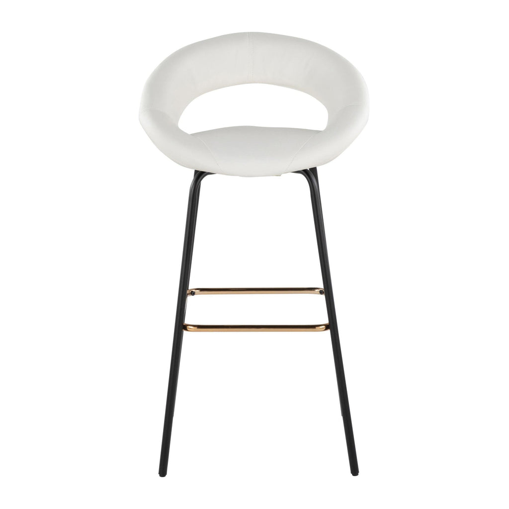 Posh 30" Fixed-Height Barstool - Set of 2 - Black Metal, White PU, Gold Metal
