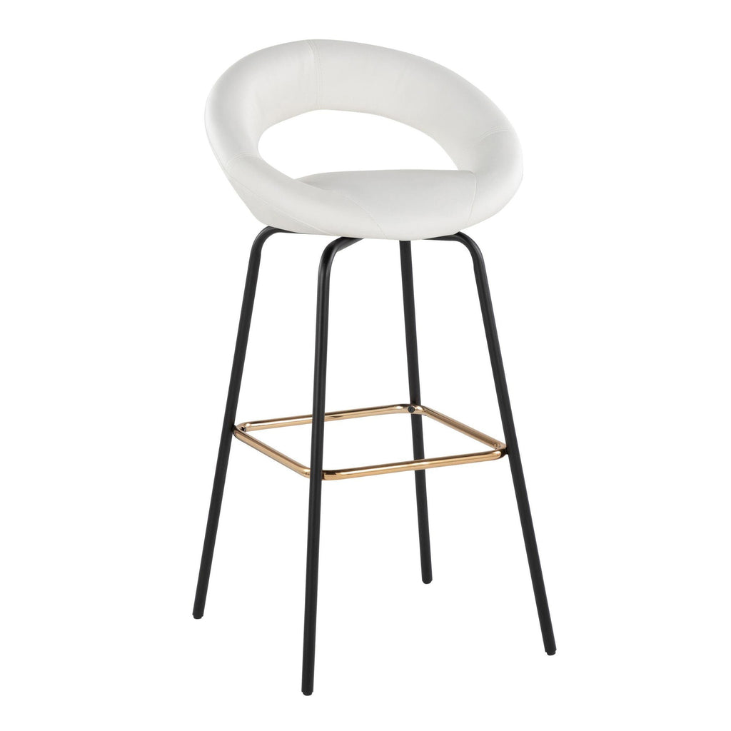 Posh 30" Fixed-Height Barstool - Set of 2 - Black Metal, White PU, Gold Metal