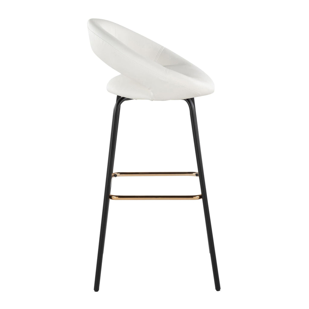 Posh 30" Fixed-Height Barstool - Set of 2 - Black Metal, White PU, Gold Metal