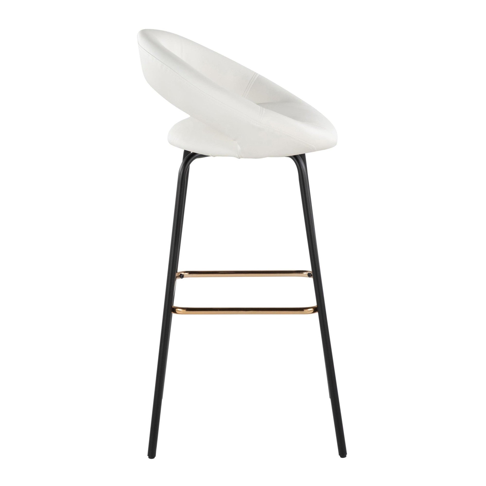 Posh 30" Fixed-Height Barstool - Set of 2 - Black Metal, White PU, Gold Metal