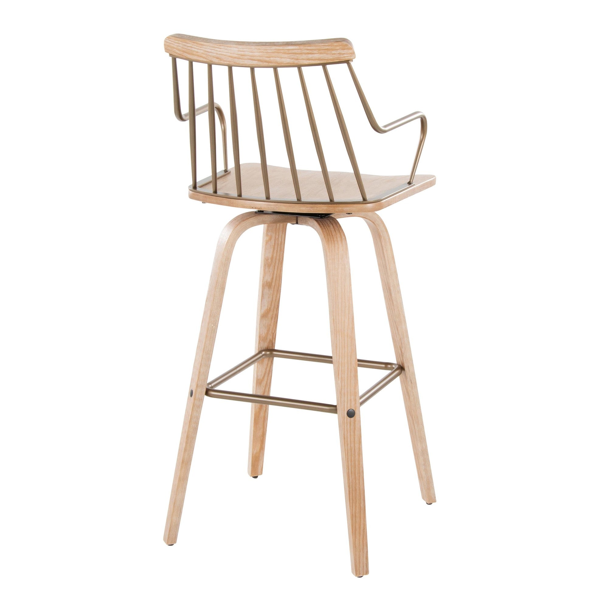 Preston 30" Fixed-Height Barstool - Whitewashed Wood, Antique Copper Metal