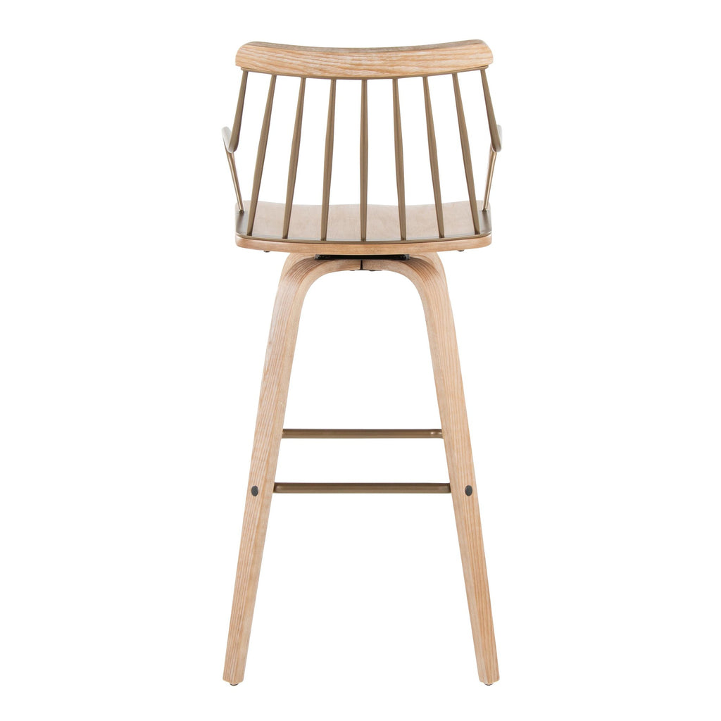 Preston 30" Fixed-Height Barstool - Whitewashed Wood, Antique Copper Metal