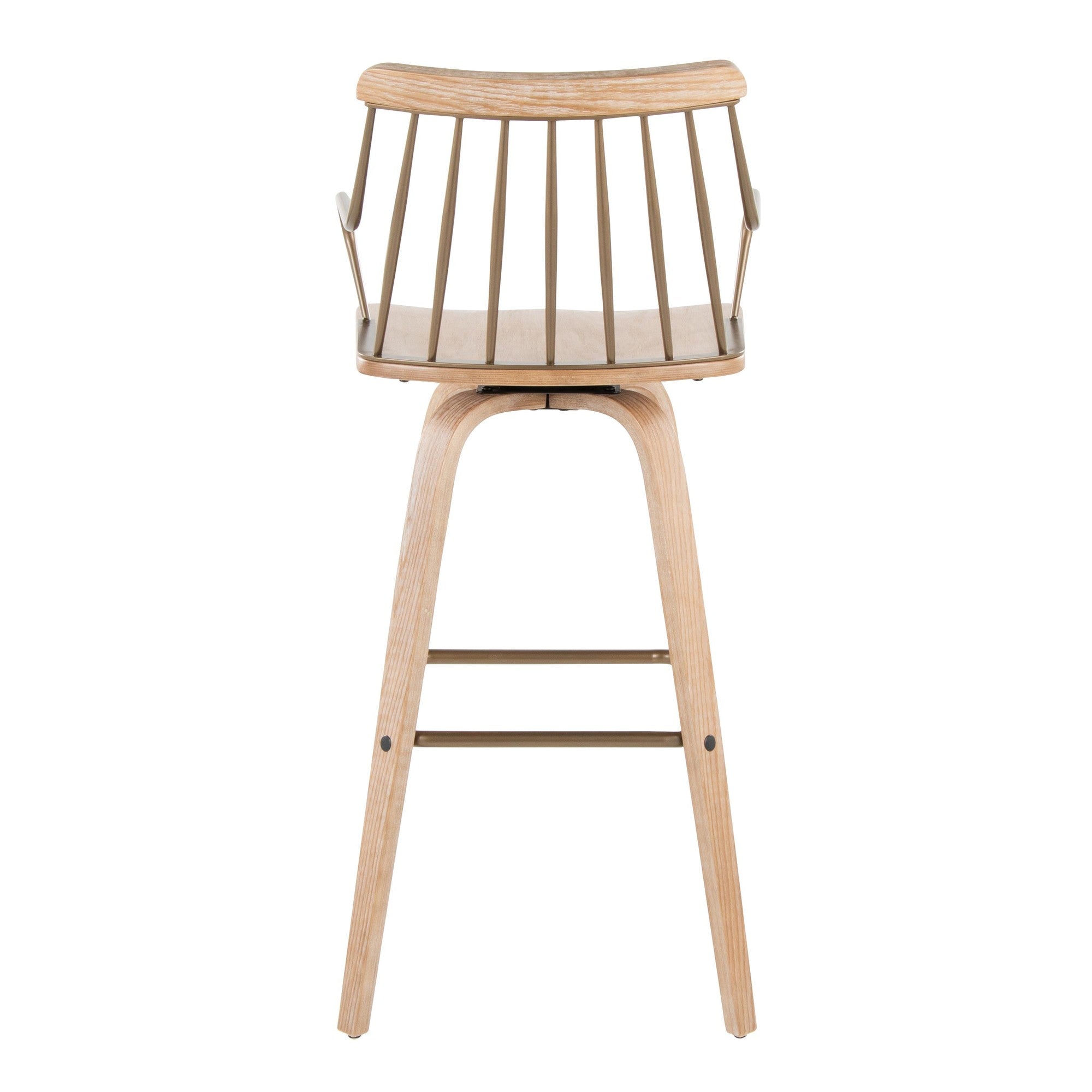 Preston 30" Fixed-Height Barstool - Whitewashed Wood, Antique Copper Metal