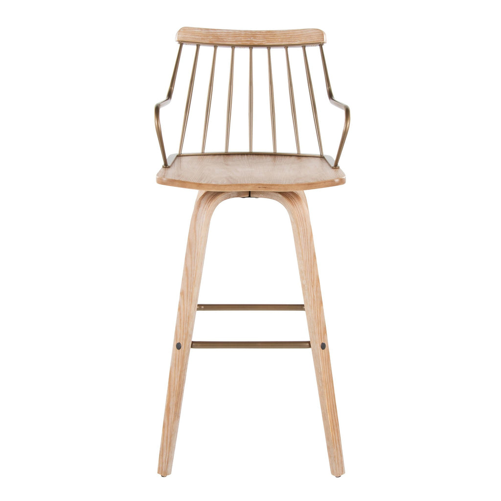 Preston 30" Fixed-Height Barstool - Whitewashed Wood, Antique Copper Metal