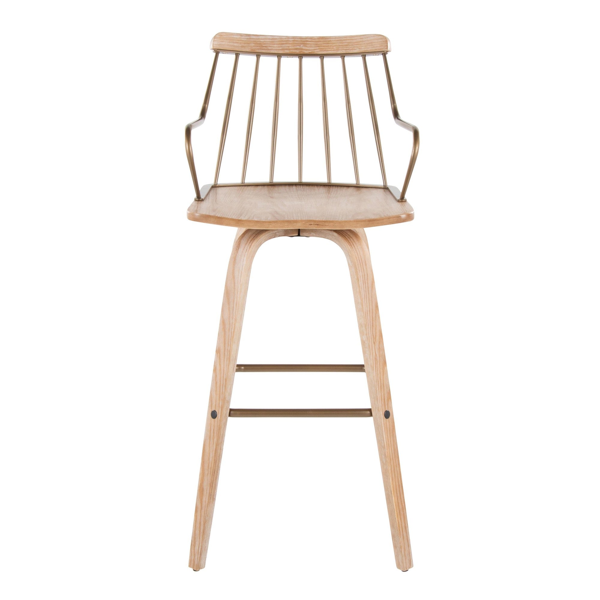 Preston 30" Fixed-Height Barstool - Whitewashed Wood, Antique Copper Metal