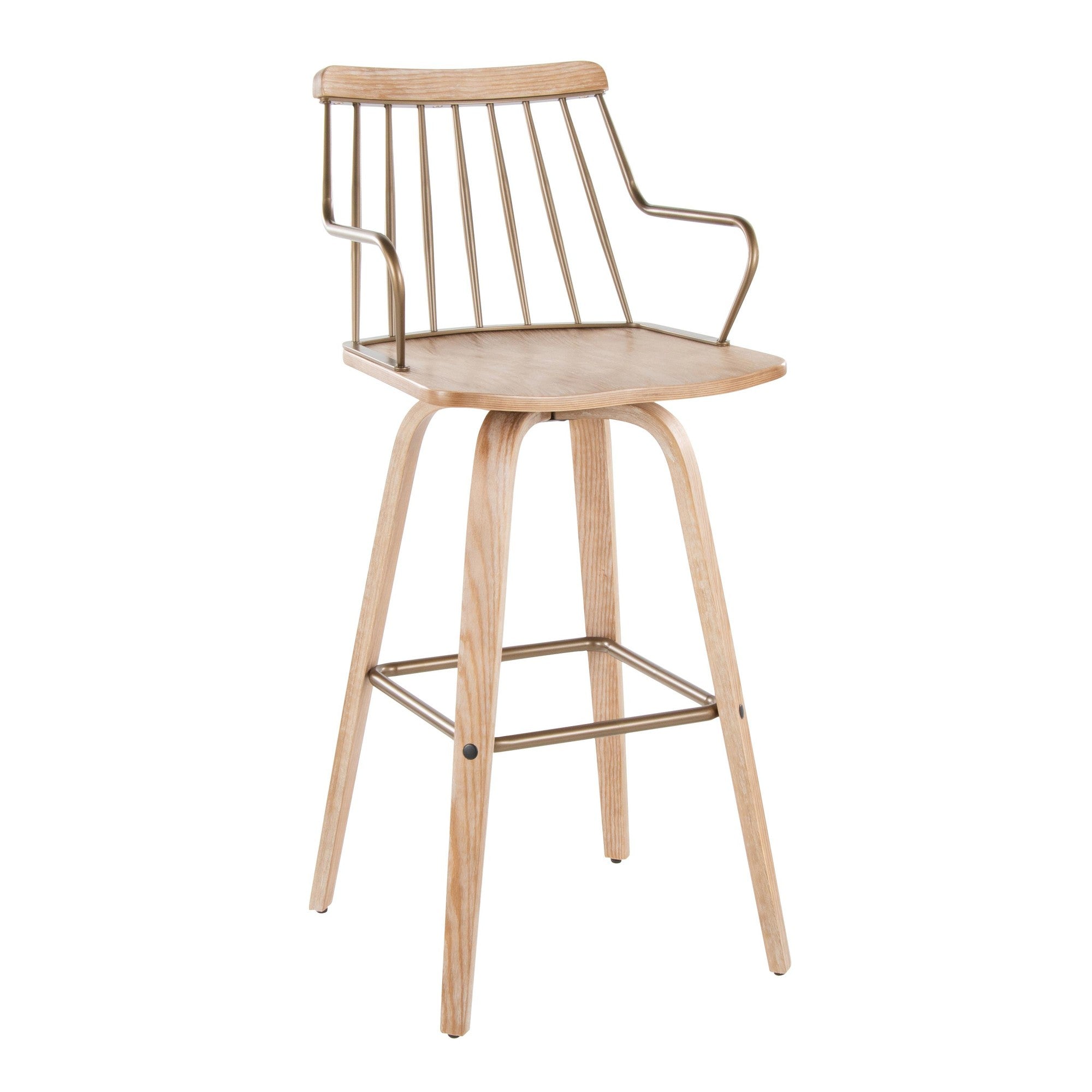 Preston 30" Fixed-Height Barstool - Whitewashed Wood, Antique Copper Metal