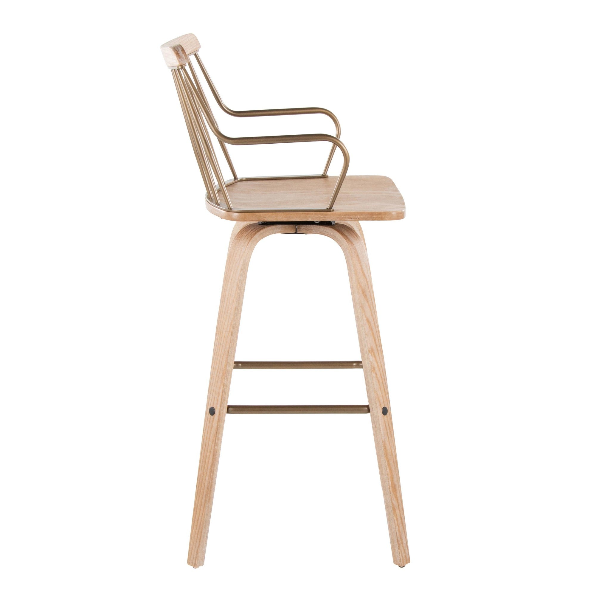 Preston 30" Fixed-Height Barstool - Whitewashed Wood, Antique Copper Metal
