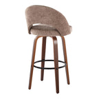 Renee Upholstered 30" Fixed-Height Barstool - Set of 2 - Walnut Wood, Brown Fabric, Black Metal