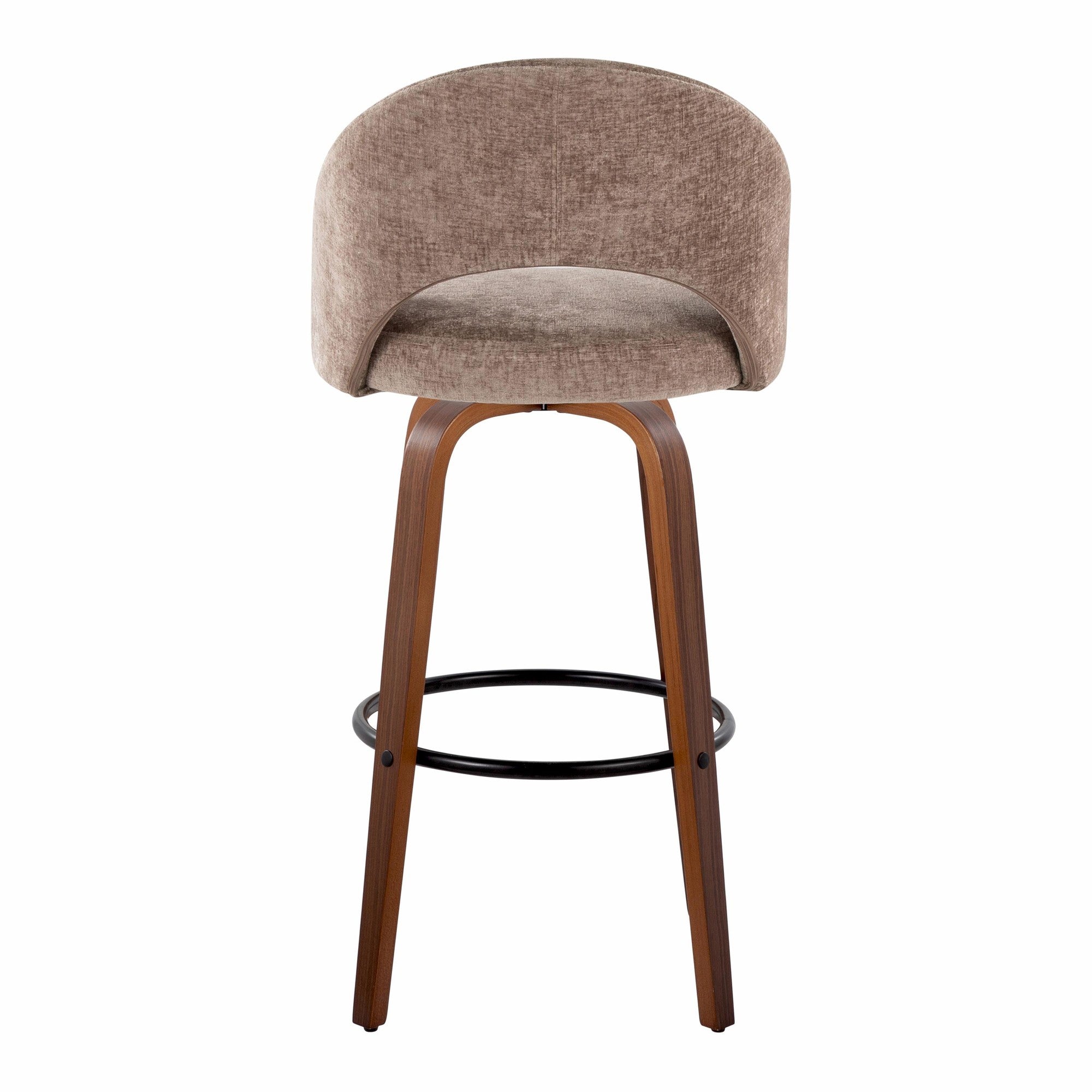 Renee Upholstered 30" Fixed-Height Barstool - Set of 2 - Walnut Wood, Brown Fabric, Black Metal