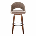 Renee Upholstered 30" Fixed-Height Barstool - Set of 2 - Walnut Wood, Brown Fabric, Black Metal