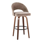Renee Upholstered 30" Fixed-Height Barstool - Set of 2 - Walnut Wood, Brown Fabric, Black Metal