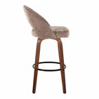 Renee Upholstered 30" Fixed-Height Barstool - Set of 2 - Walnut Wood, Brown Fabric, Black Metal
