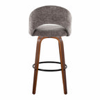 Renee Upholstered 30" Fixed-Height Barstool - Set of 2 - Walnut Wood, Dark Grey Fabric, Black Metal
