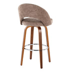 Renee Upholstered 30" Fixed-Height Barstool - Set of 2 - Walnut Wood, Brown Fabric, Chrome Metal