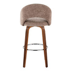Renee Upholstered 30" Fixed-Height Barstool - Set of 2 - Walnut Wood, Brown Fabric, Chrome Metal