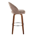 Renee Upholstered 30" Fixed-Height Barstool - Set of 2 - Walnut Wood, Brown Fabric, Chrome Metal