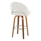 Renee Upholstered 30" Fixed-Height Barstool - Set of 2 - Walnut Wood, Cream Fabric, Chrome Metal