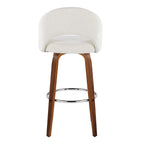 Renee Upholstered 30" Fixed-Height Barstool - Set of 2 - Walnut Wood, Cream Fabric, Chrome Metal