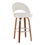 Renee Upholstered 30" Fixed-Height Barstool - Set of 2 - Walnut Wood, Cream Fabric, Chrome Metal