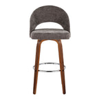 Renee Upholstered 30" Fixed-Height Barstool - Set of 2 - Walnut Wood, Dark Grey Fabric, Chrome Metal