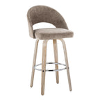 Renee Upholstered 30" Fixed-Height Barstool - Set of 2 - Whitewashed Wood, Brown Fabric, Chrome Metal
