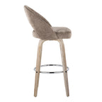 Renee Upholstered 30" Fixed-Height Barstool - Set of 2 - Whitewashed Wood, Brown Fabric, Chrome Metal