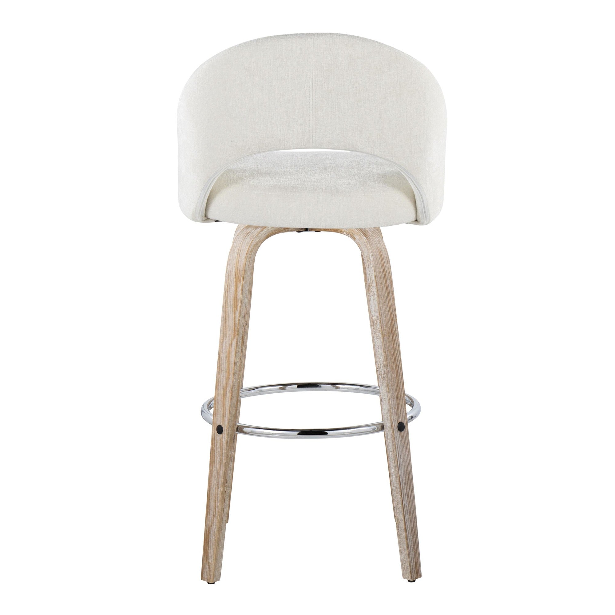 Renee Upholstered 30" Fixed-Height Barstool - Set of 2 - Whitewashed Wood, Cream Fabric, Chrome Metal