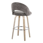 Renee Upholstered 30" Fixed-Height Barstool - Set of 2 - Whitewashed Wood, Dark Grey Fabric, Chrome Metal