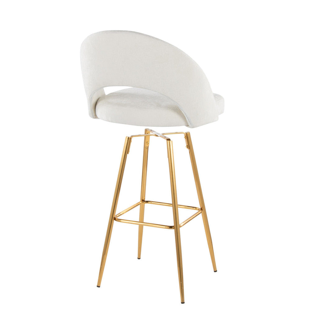 Renee Upholstered 30" Fixed-Height Barstool - Set of 2 - Gold Metal, Cream Fabric