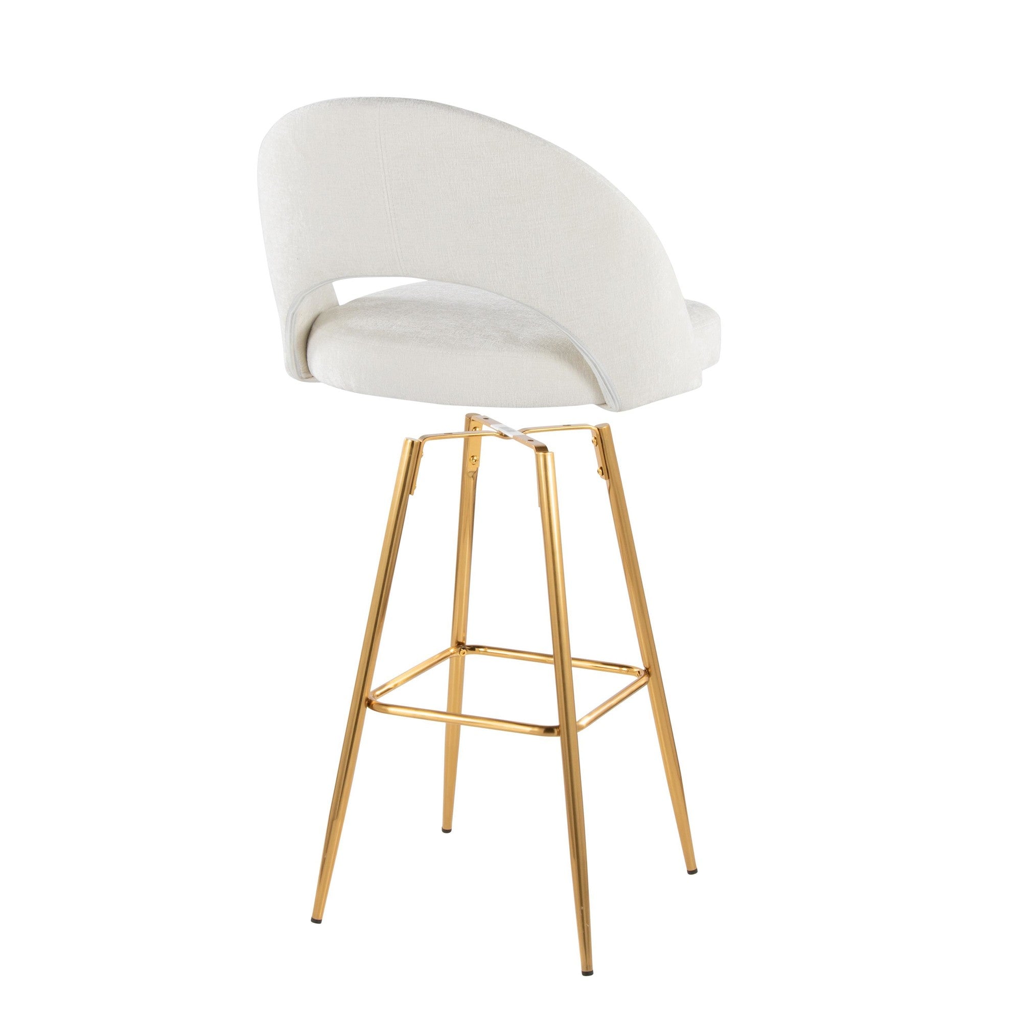 Renee Upholstered 30" Fixed-Height Barstool - Set of 2 - Gold Metal, Cream Fabric