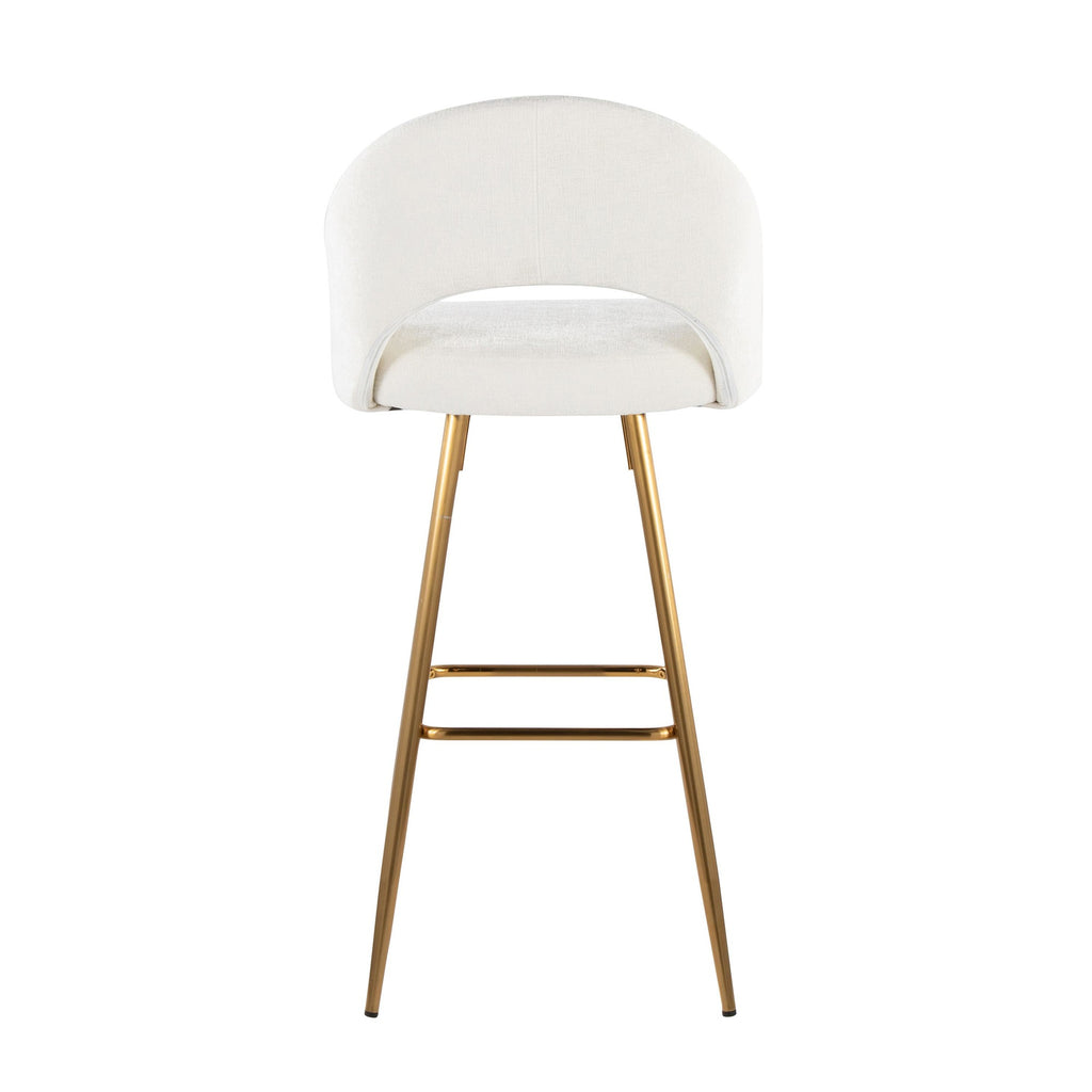 Renee Upholstered 30" Fixed-Height Barstool - Set of 2 - Gold Metal, Cream Fabric