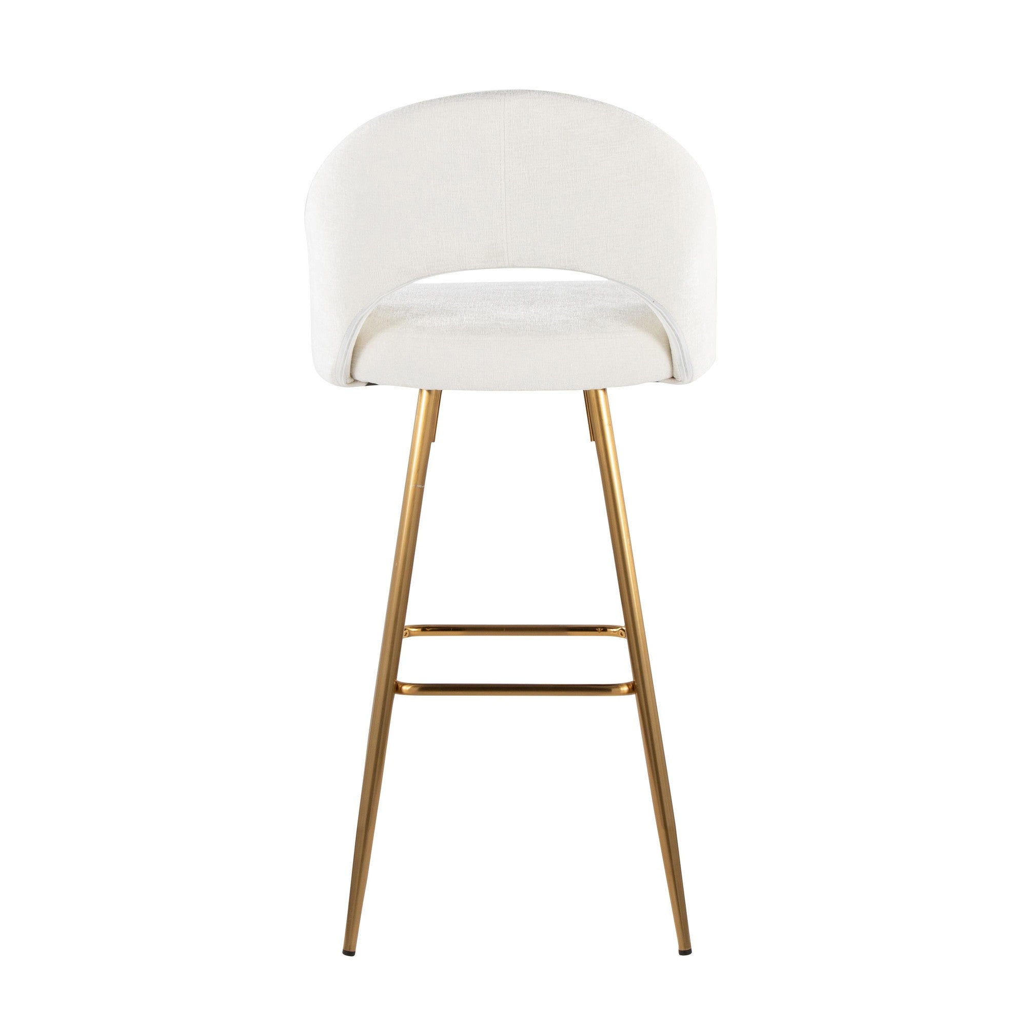 Renee Upholstered 30" Fixed-Height Barstool - Set of 2 - Gold Metal, Cream Fabric