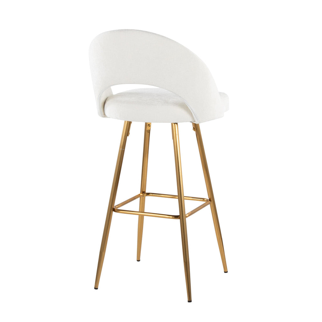 Renee Upholstered 30" Fixed-Height Barstool - Set of 2 - Gold Metal, Cream Fabric