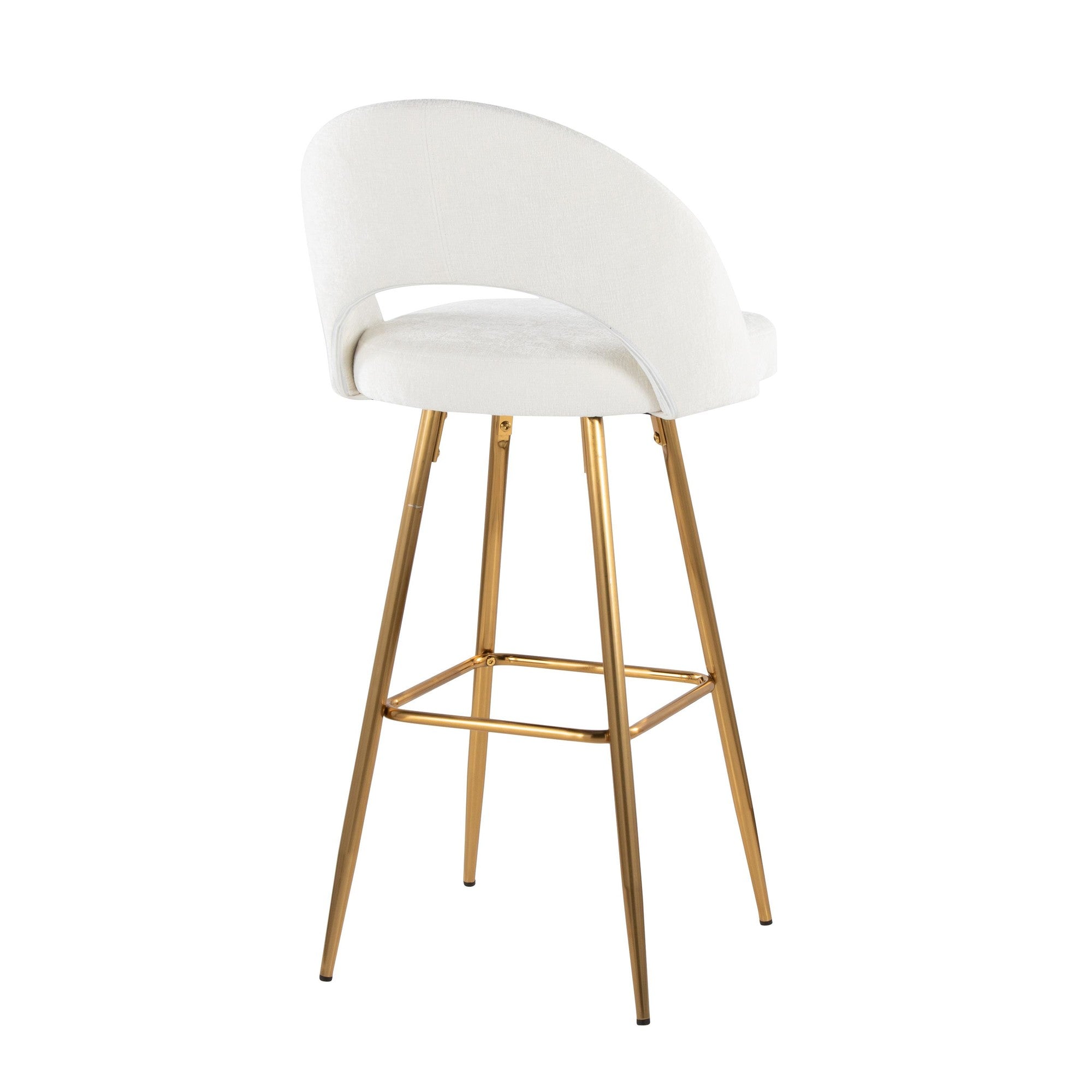 Renee Upholstered 30" Fixed-Height Barstool - Set of 2 - Gold Metal, Cream Fabric