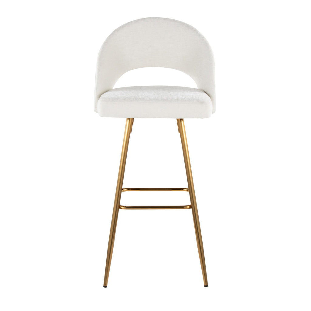 Renee Upholstered 30" Fixed-Height Barstool - Set of 2 - Gold Metal, Cream Fabric