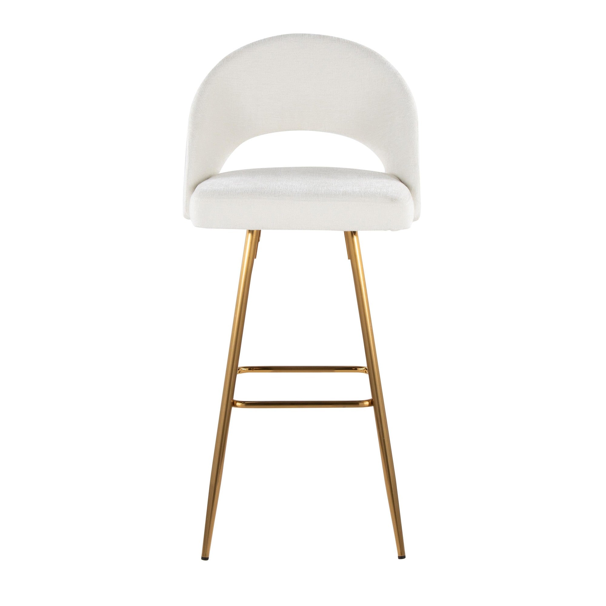 Renee Upholstered 30" Fixed-Height Barstool - Set of 2 - Gold Metal, Cream Fabric
